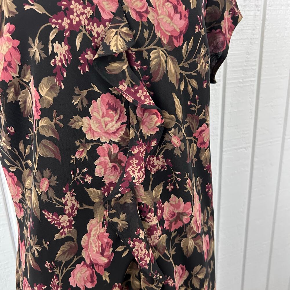 Evan Picone Floral Ruffle Front Midi Dress Romantic Feminine Size 14 - Picture 5 of 8